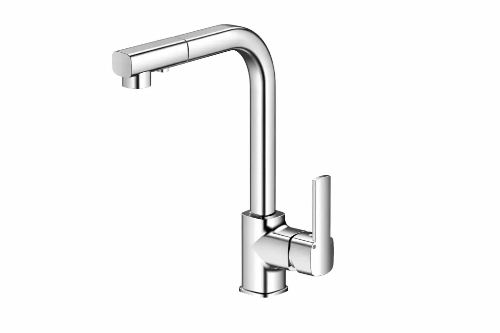 [MES160] Pedra Silver L-Shaped Pull-Out Spray Sink Faucet with Side Lever