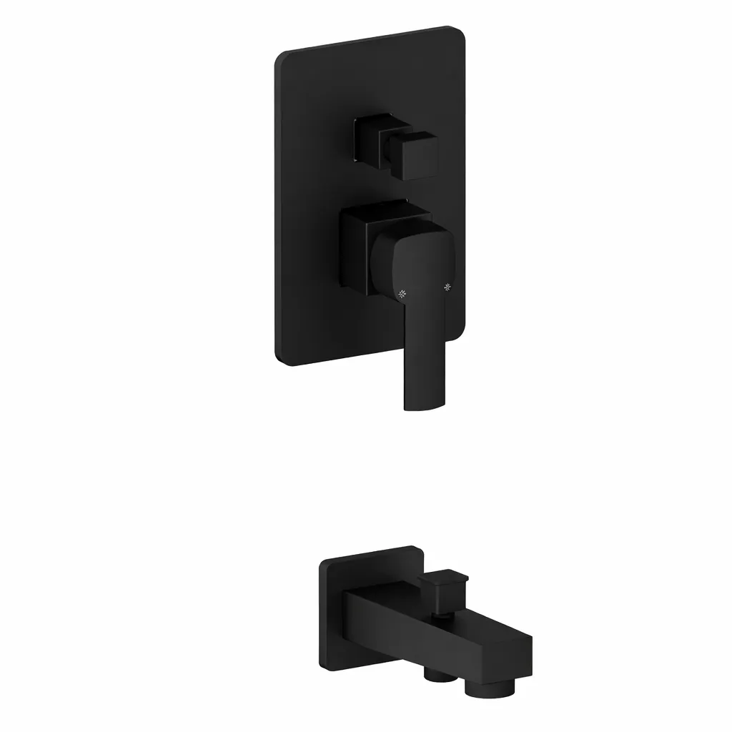 Pedra Black Concealed Bathroom Armature with 3 Way Diverter and Shower Outlet