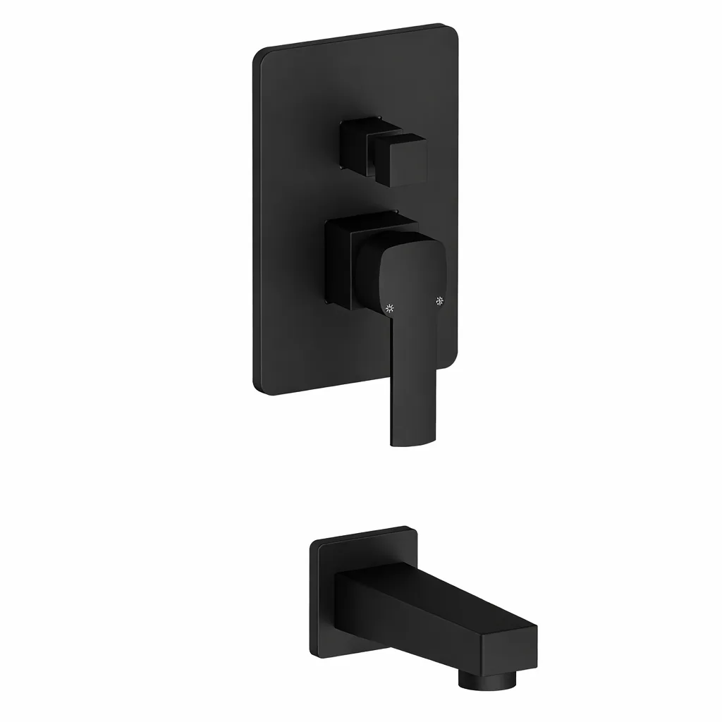 [MAB160-S] Robinet de salle de bain mural encastré Pedra Black avec levier unique et bec rectangulaire
