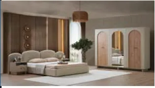 Ensemble de chambre Rena en grès avec armoire 6 portes et lit 150 x 200