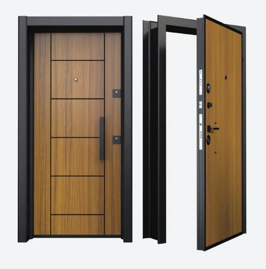 BRG-1724 Wood-Look Exterior Door with Black Frame and Horizontal Panel Design