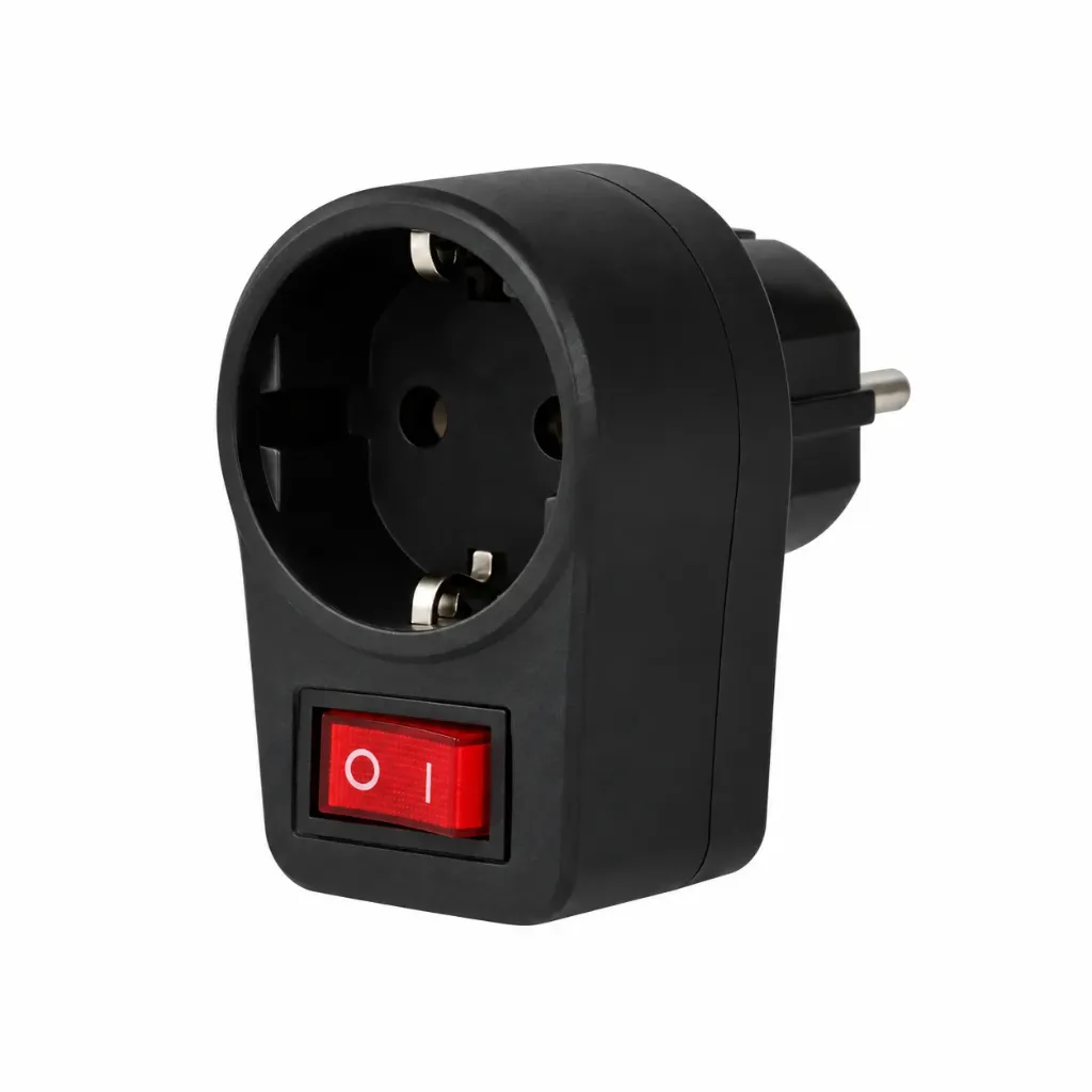 [9143176] Black Grounded Male Plug with Red Switch