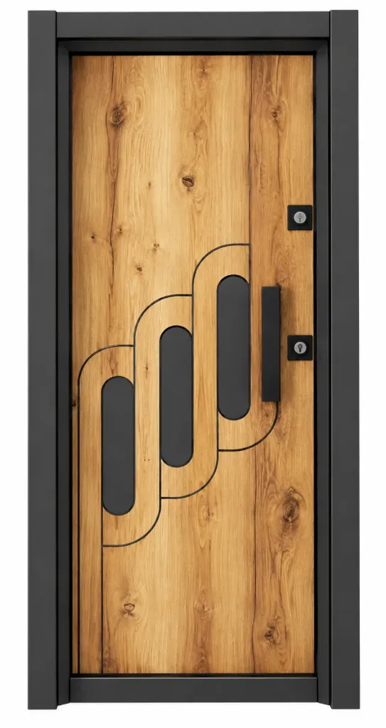 Porte extérieure Laminox série aspect bois avec cadre foncé