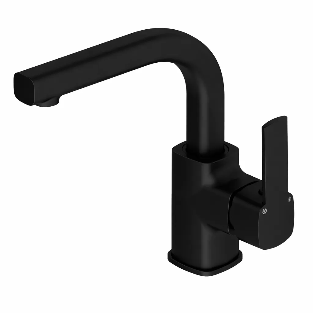 Pedra Black Monoblock Curved Spout Wash Basin Faucet with Single Lever
