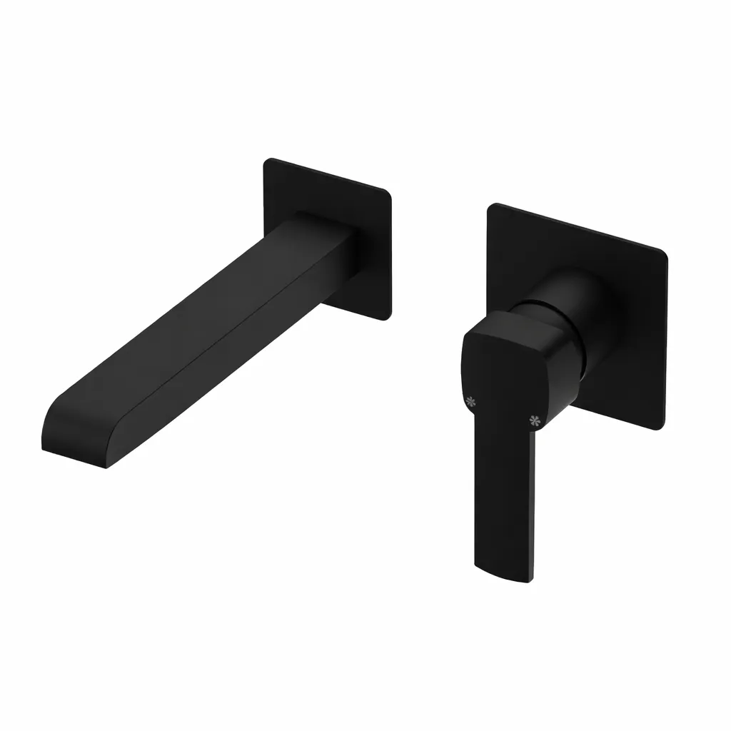 [MDA160-S] Pedra Black Wall-Mounted Concealed Wash Basin Faucet with Rectangular Spout