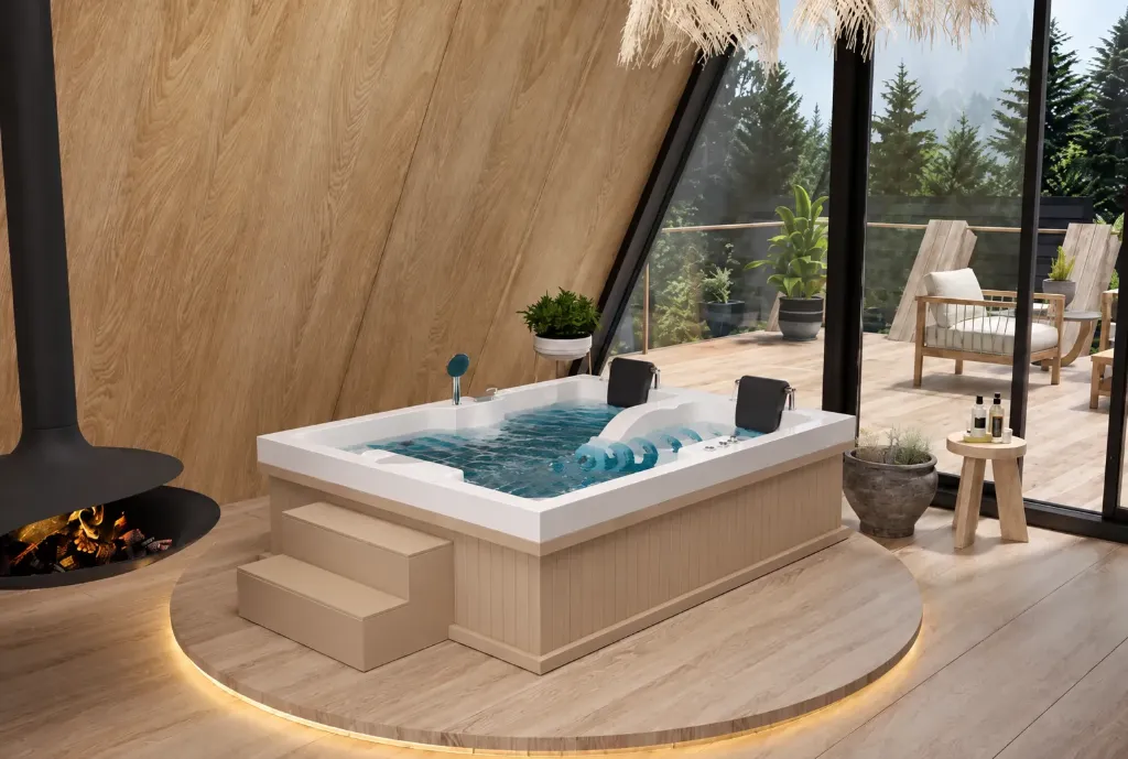 Jacuzzi rectangulaire blanc Amsterdam avec appuie-têtes