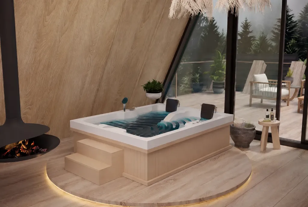 Jacuzzi rectangulaire blanc Amsterdam avec appuie-têtes