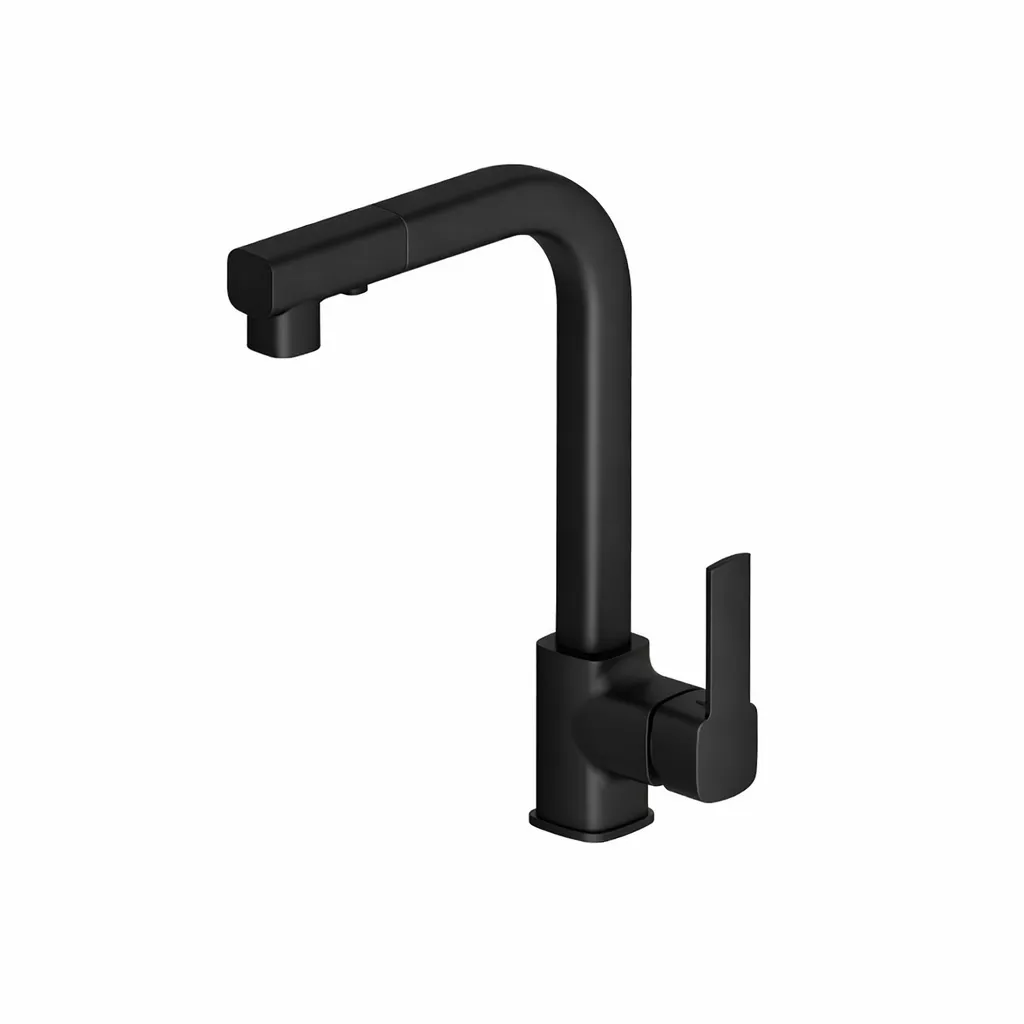 Pedra Black L-Shaped Pull-Out Spray Sink Faucet with Side Lever