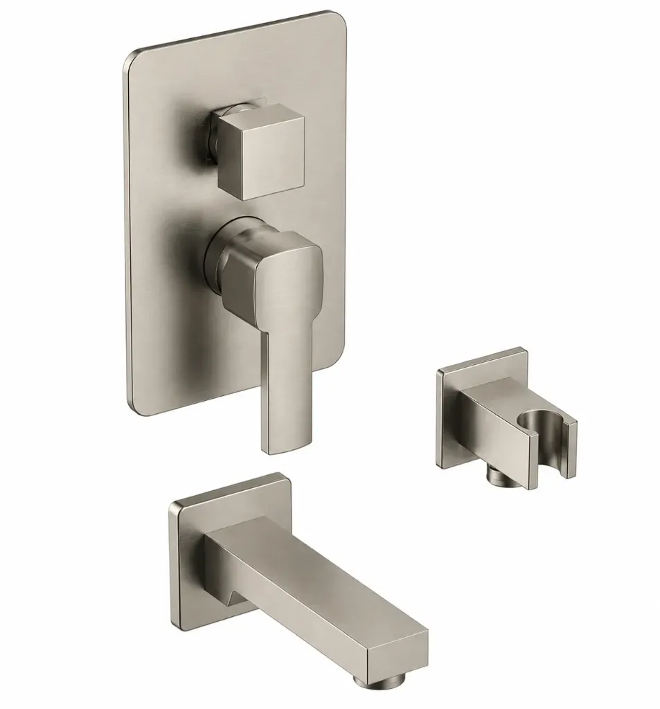[MCA160-BN] Pedra Brushed Metal-Look Concealed Bathroom Faucet with 3 Way Diverter and Shower Outlet