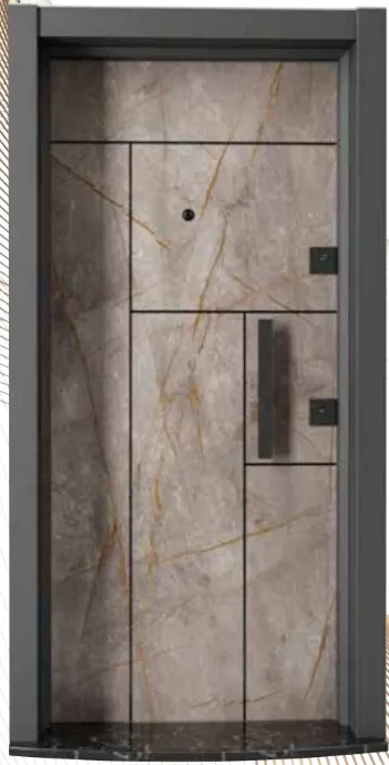 Porte extérieure effet pierre série Laminox avec poignée verticale