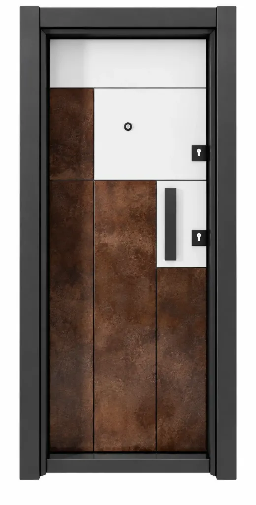 Laminox Series Geometric Brown and White Exterior Door