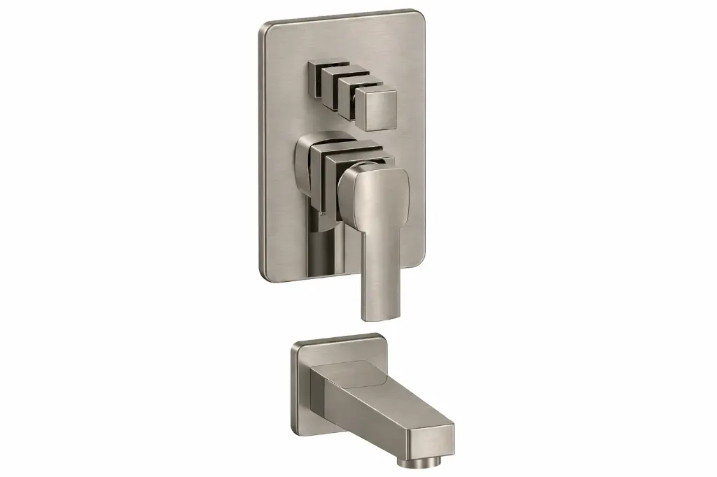 Pedra Brushed Grey Concealed Wall-Mounted Bathroom Faucet with Rectangular Spout