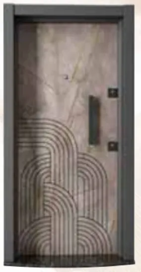 Laminox Series Geometric Pattern Exterior Door with Vertical Pull Handle