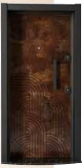 Laminox Series Brown Wood-Look Exterior Door with Vertical Pull Handle
