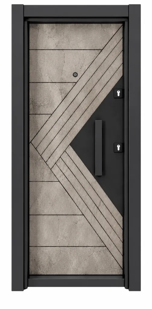 Laminox Series Geometric Exterior Door with Black Frame and Pull Handle
