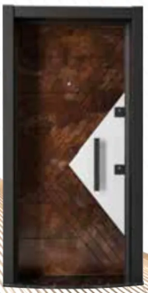 Laminox Series Brown Wood-Look Exterior Door with White Accent Panel