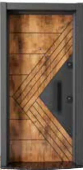 Porte extérieure géométrique aspect bois série Laminox avec poignée verticale