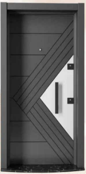 Laminox Series Dark Geometric Exterior Door with Vertical Pull Handle