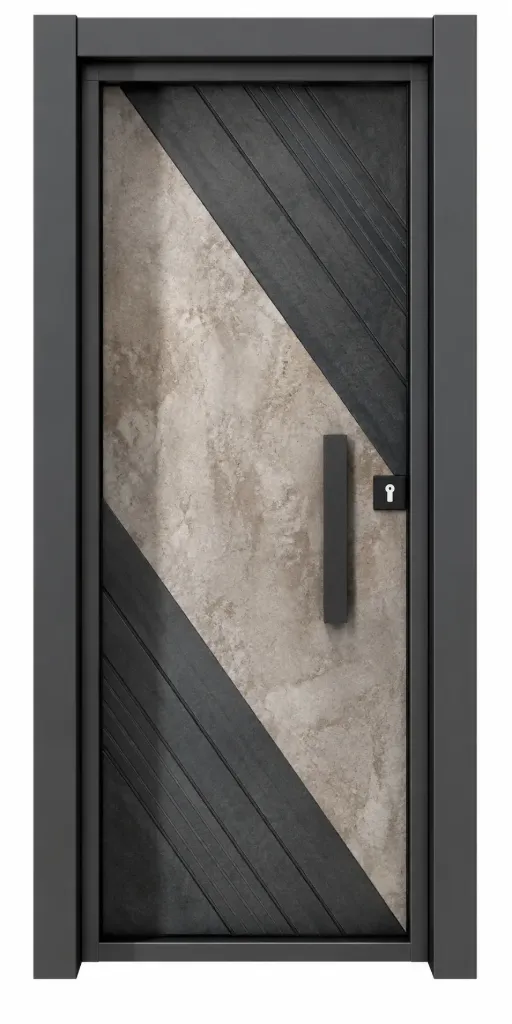 [BRG 2007GA] Laminox Series Dark Diagonal Panel Exterior Door with Pull Handle (right)