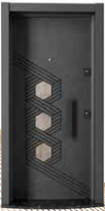 Porte extérieure géométrique noire de la série Laminox avec poignée verticale