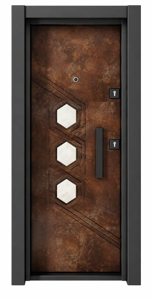 Porte extérieure Laminox Série Marron avec inserts hexagonaux