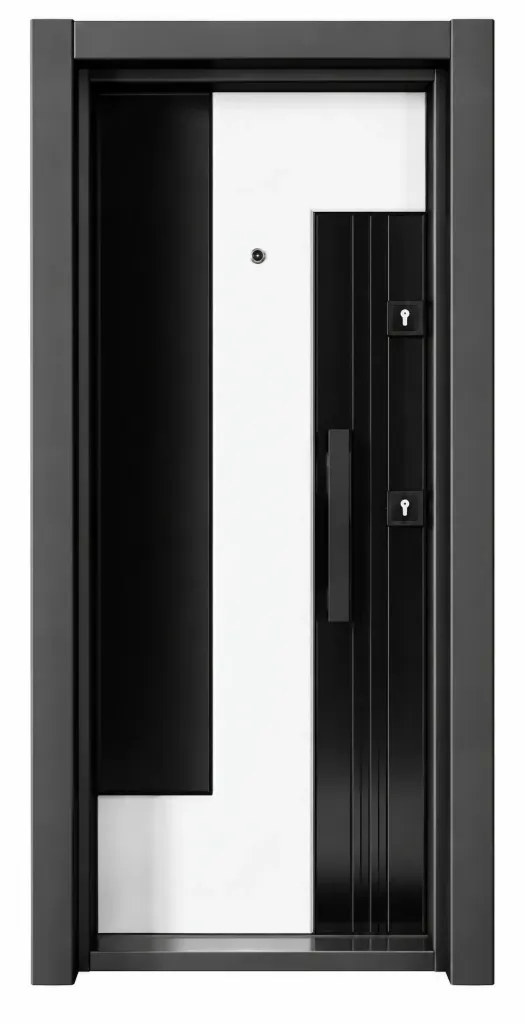 Porte extérieure Laminox Série noire et blanche avec design à panneaux verticaux