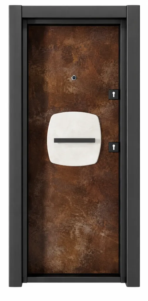 Laminox Series Brown Exterior Door with White Curved Decorative Panel