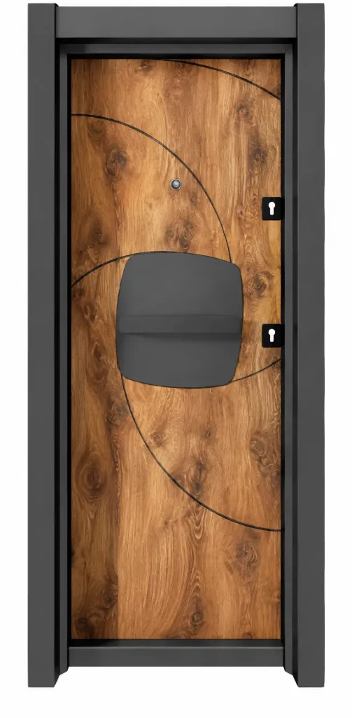 [BRG 2010OA] Porte extérieure Laminox série effet bois brun avec panneau incurvé (droite)