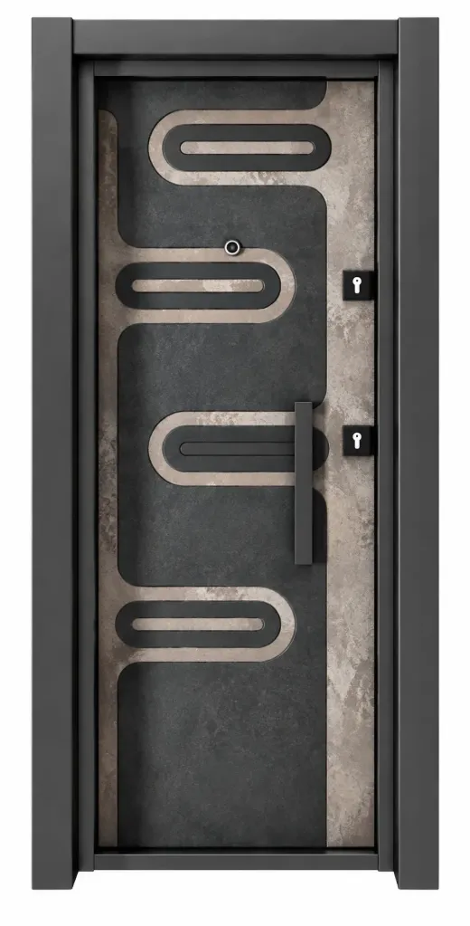 Laminox Series Dark Exterior Door with Rounded Rectangular Panel Design