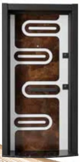 Laminox Series Brown Wood-Look Exterior Door with Curved Light Inserts