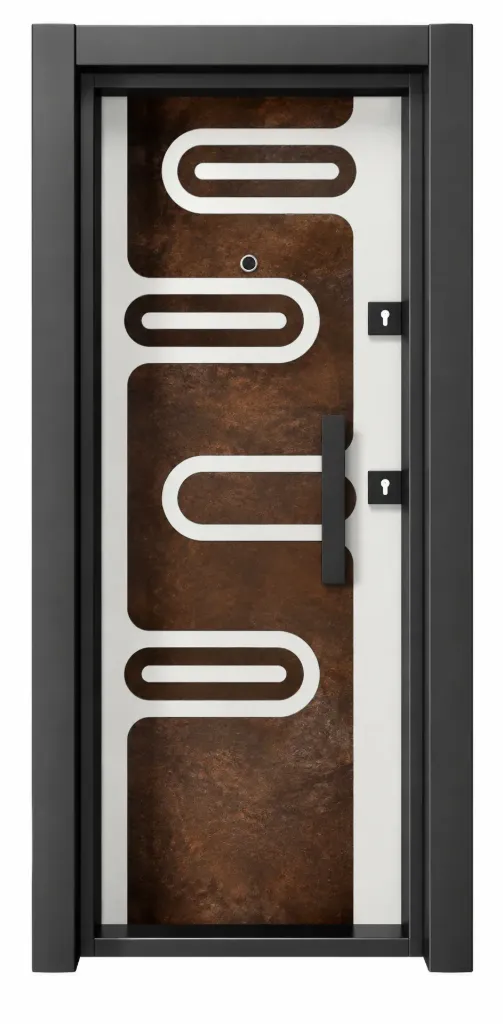 Laminox Series Brown Wood-Look Exterior Door with Curved Light Inserts