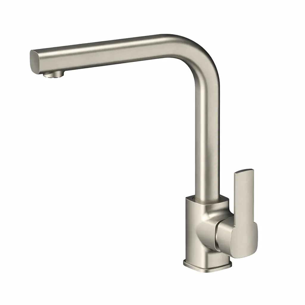 [MTE160-BN] Robinet de lavabo monobloc en métal brossé Pedra en forme de L avec levier unique