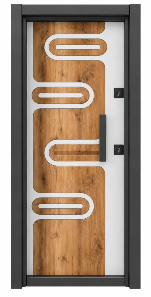 Laminox Series Wood-Look Exterior Door with Rounded Rectangular Panel Design