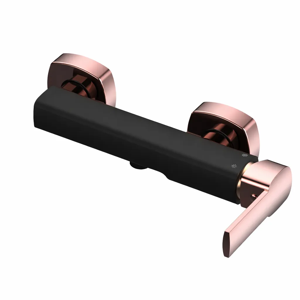 [MDB160-S-R] Pedra Black and Rose Gold Wall-Mounted Shower Armature with Lever Handle