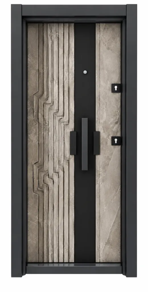 Laminox Series Geometric Panel Exterior Door with Vertical Pull Handle