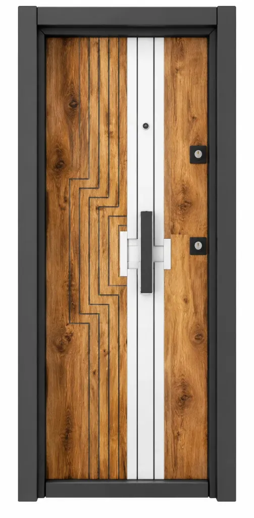 Laminox Series Wood-Look Exterior Door with Central Light Accent