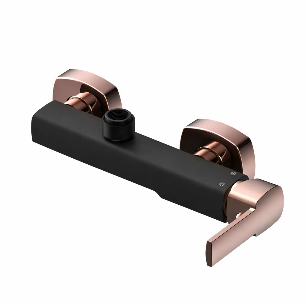 [MDU160-S-R] Pedra Black and Rose Gold Wall-Mounted Shower Armature with Upper Connection