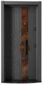 Laminox Series Exterior Door with Dark Frame and Wood-Effect Centre Panel