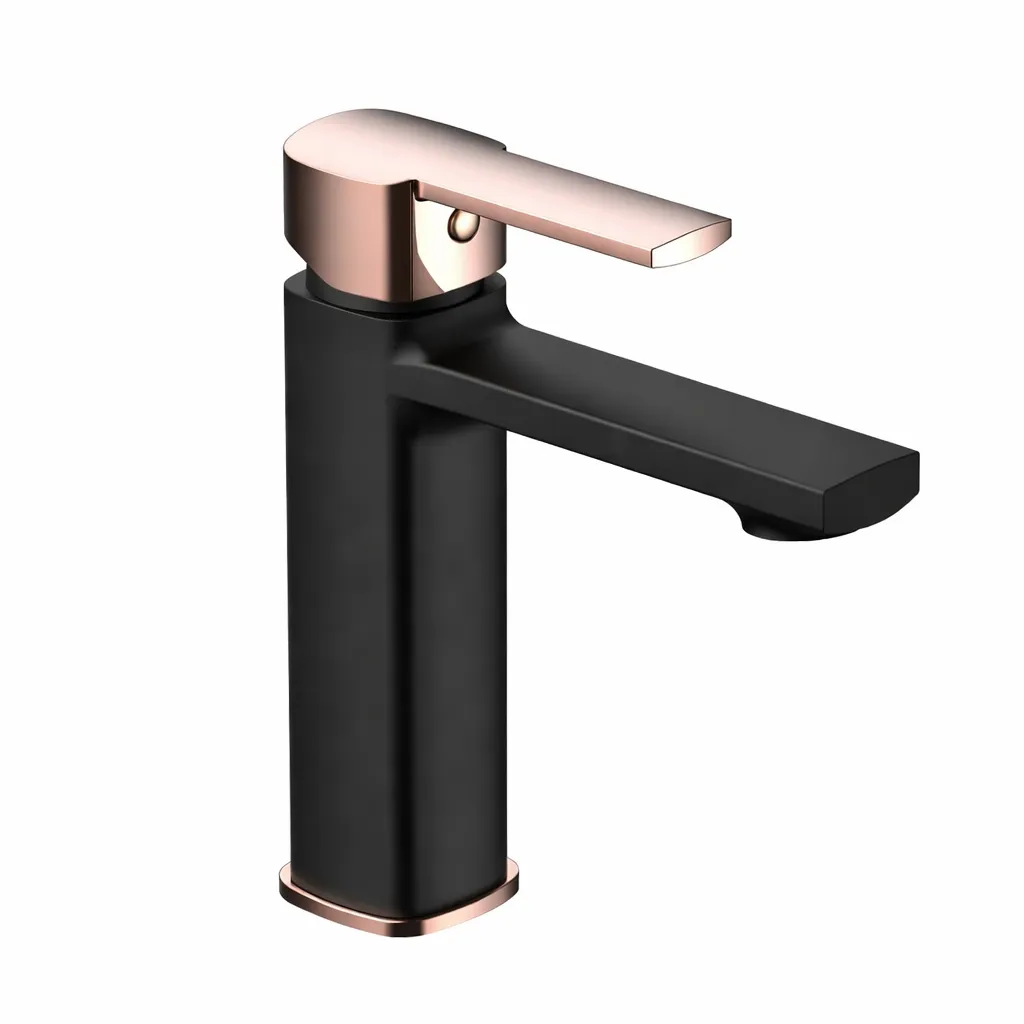 [MLB160-S-R] Pedra Black and Rose Gold Single-Handle Flat Spout Wash Basin Faucet