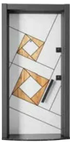 Laminox Series Grey Geometric Exterior Door with Wood-Look Accents