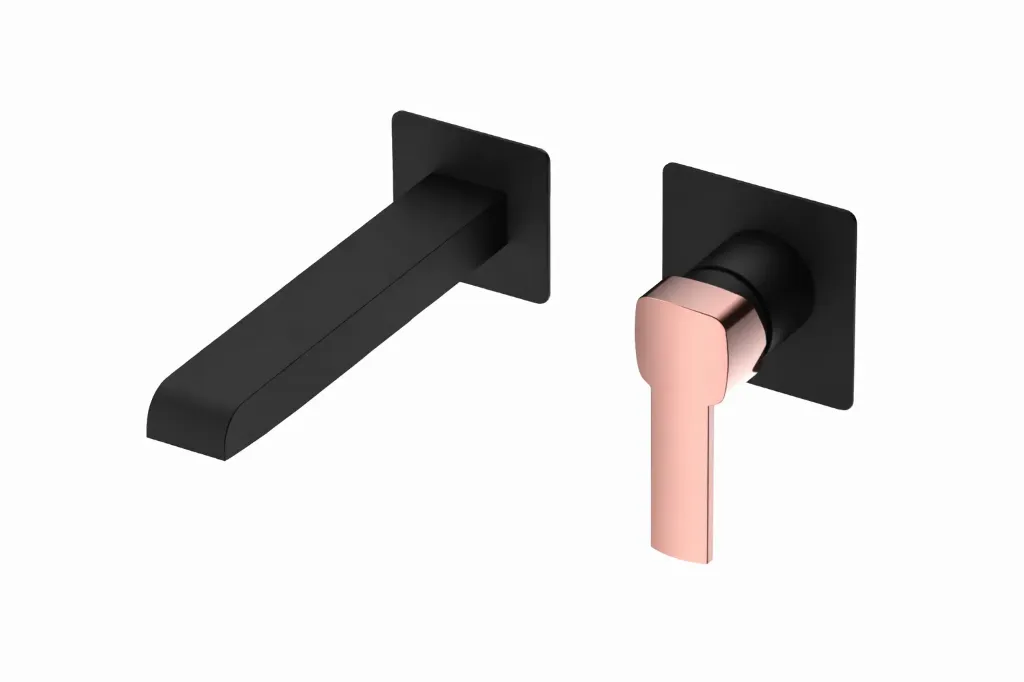 [MDA160-S-R] Robinet de lavabo mural encastré Pedra Black avec levier en or rose