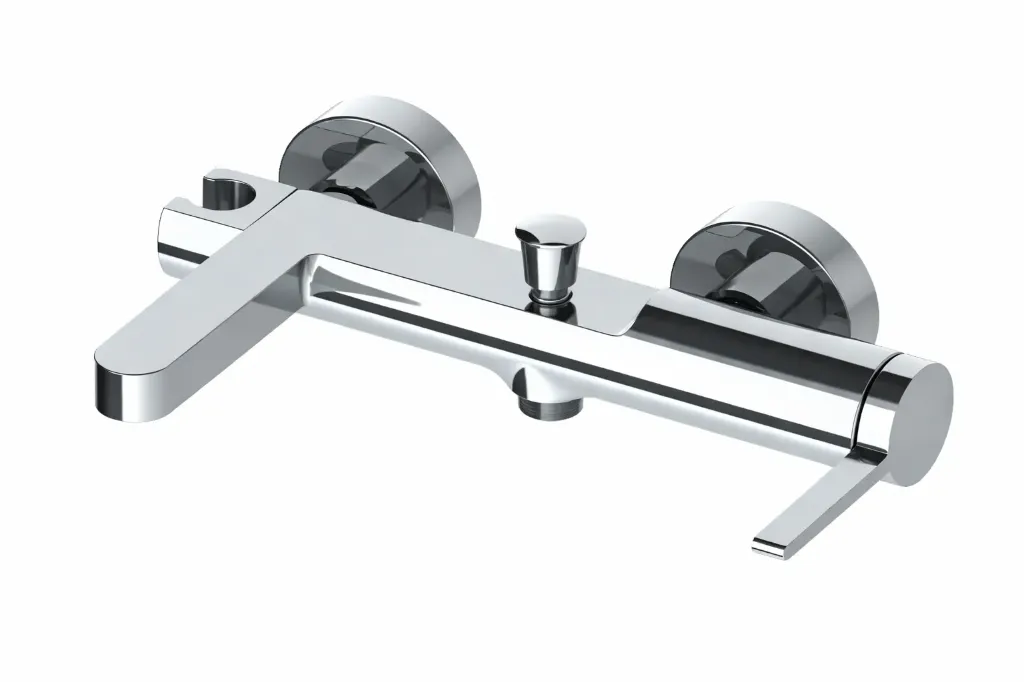 Gildo Chrome-Look Wall-Mounted Bathroom Faucet with Flat Spout and Lever Handle