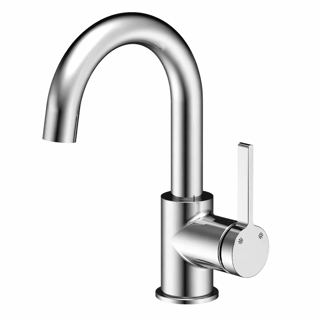 [MTL165] Robinet monobloc pour lavabo Gildo aspect chrome avec bec haut en arc et levier latéral