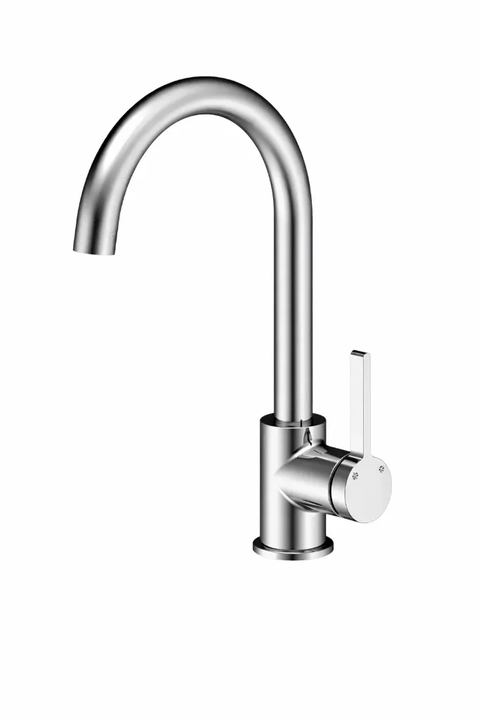 Gildo Chrome-Look High-Arc Gooseneck Monoblock Sink Faucet with Single Lever