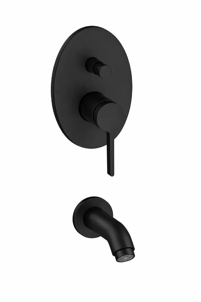 [MAB165-S] Robinet de salle de bain mural encastré Gildo noir avec bec courbé