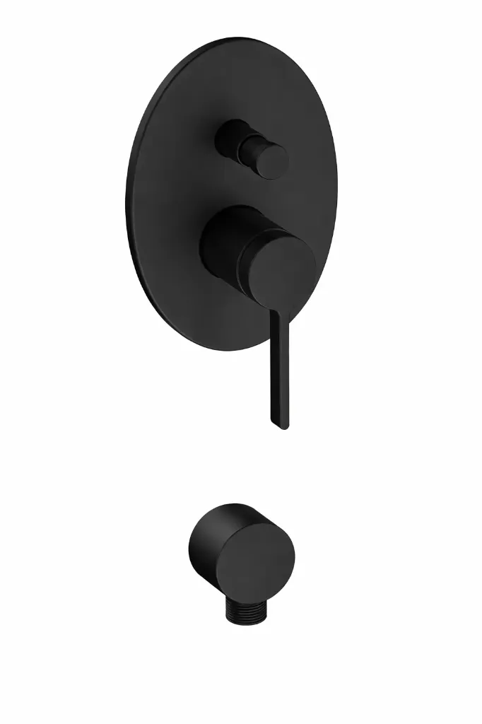[MKB165-S] Robinet de cabine encastré Gildo noir avec plaque ronde et poignée levier