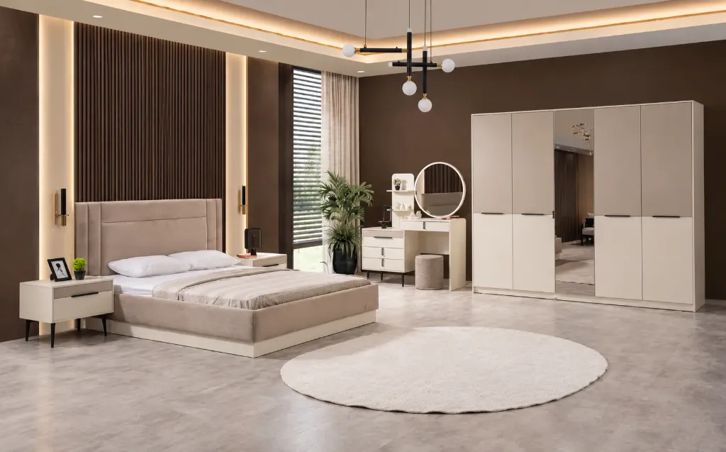 Ensemble de chambre Cotton Moonstone avec armoire 5 portes et lit 150 x 200