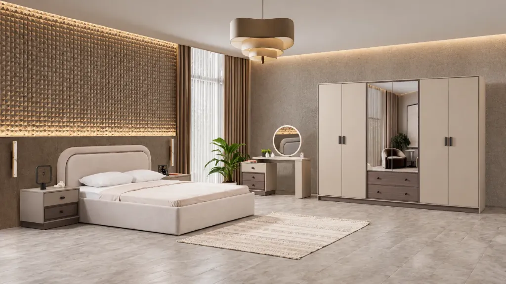 Ensemble de chambre Milas Dafne avec armoire 6 portes et lit 150 x 200