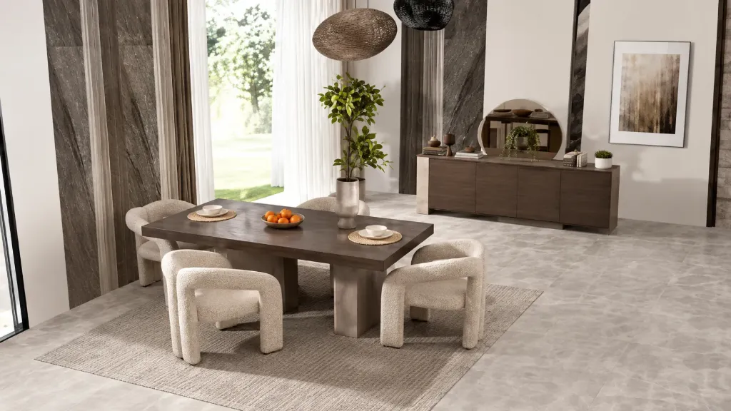 Ensemble de salle à manger rectangulaire Avrasya Beige avec console miroir