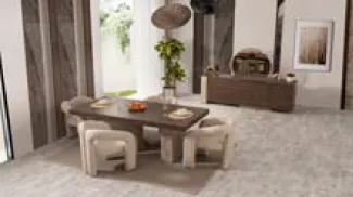 Ensemble de salle à manger rectangulaire Avrasya Beige avec console miroir